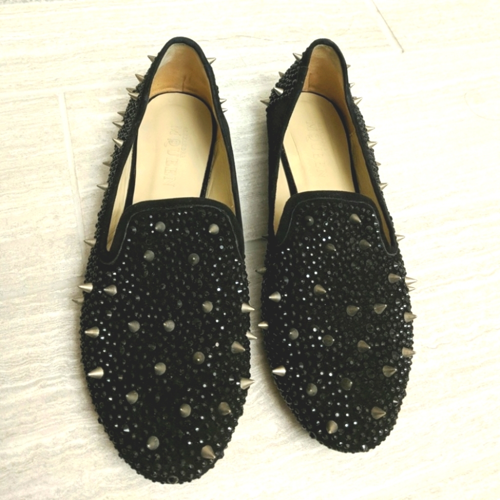 Black studded rhinestones flats loafers
